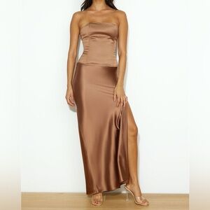 Lioness Official Brown Satin Maxi Skirt
